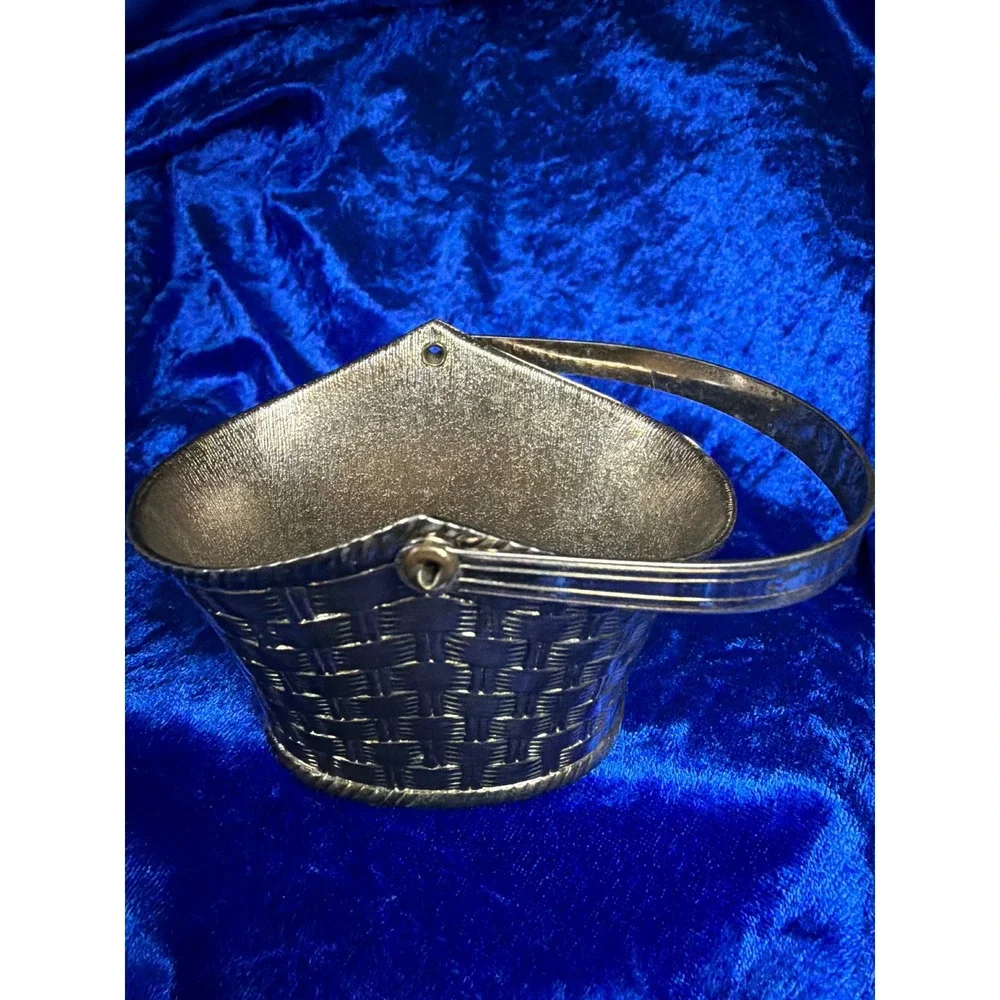 Vintage Silver Plated Miniature Basket Woven Trinket Dish Made in Japan 4 Inch‎